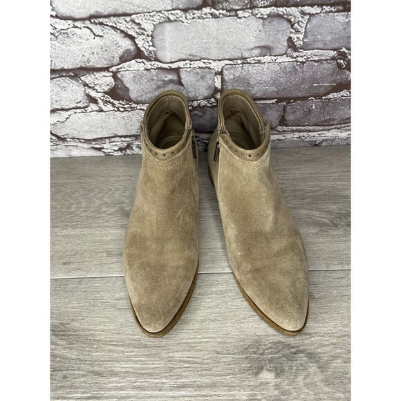 ITALEAU Tan Suede Leather Ankle Side Zipper Low Heel Boots Women Sz 37EU/7.5M US - Picture 13 of 16